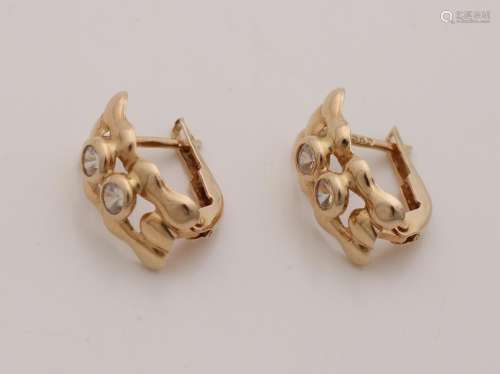 Yellow gold earrings, 585/000, with zirconia. Ear studs
