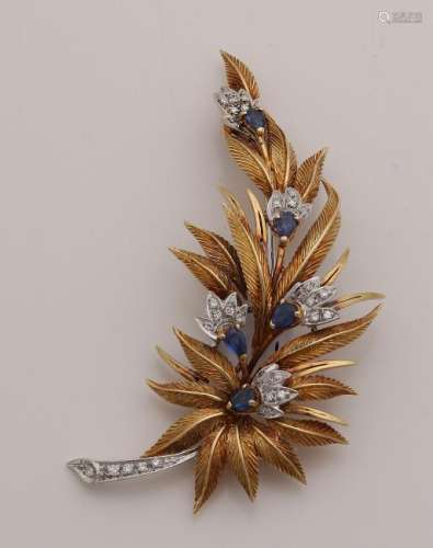 Special yellow gold brooch, 750/000, in the shape of a
