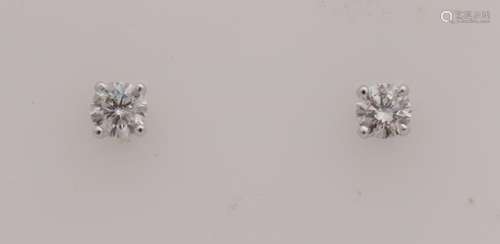 White gold earrings, 585/000, with diamond. Ear studs