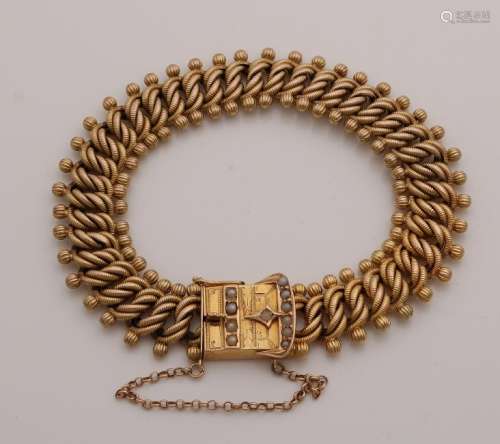 Yellow gold bracelet, 585/000, with a machined French