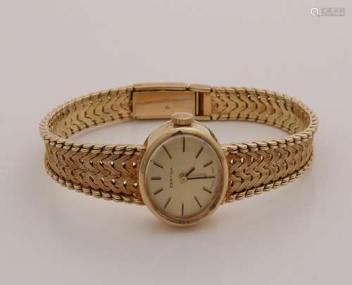 Yellow gold Certina watch, 585/000, with an oval case