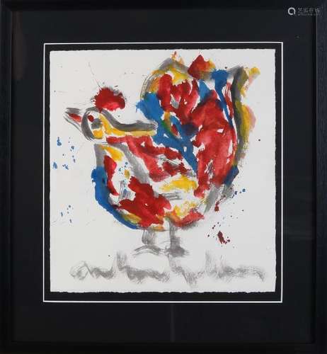 Anton Heyboer. Spatter chicken. Oil paint on paper.