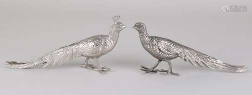 Two plated brass peacocks. 20th century. Dimensions: 21