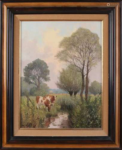 WJ Alberts. 1912 - 1990. Cows near ditch. Oil on linen.