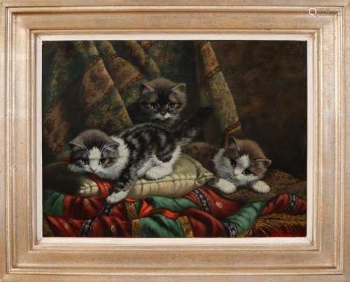 Cornelis Raaphorst. 1875 - 1954. Three playing cats.
