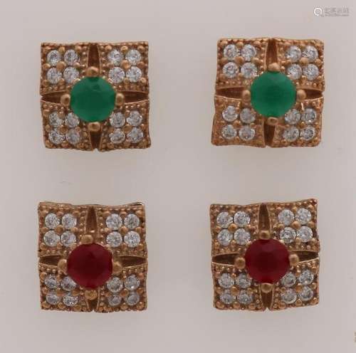 Two pairs of earrings, 925/000, with colored stones.