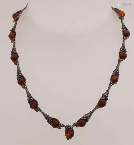 Silver necklace, 925/000, with amber. Necklace with