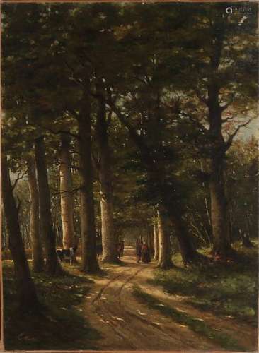 L. Mulder. 19th century. Forest view with farmer's