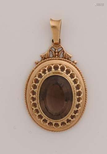 Large yellow gold pendant, 585/000, with smoky quartz.