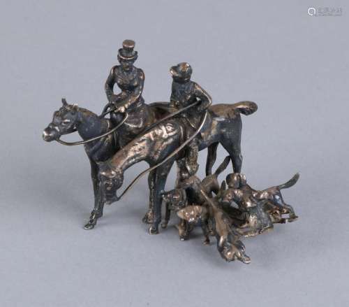 Silver miniature, 800/000, fox hunt. Miniature with 2