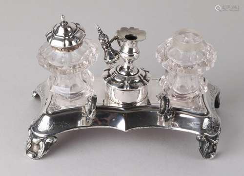 Silver ink set, 833/000, with crystal inkwell, cap