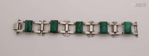 Silver bracelet, 835/000, with malachite. Tight