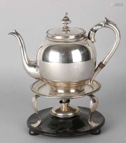 Silver kettle on stove, 833/000, both decorated with a