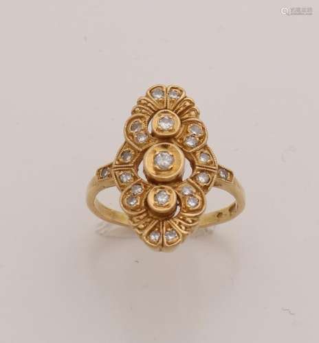 Gold ring, 833/000, with diamond. Ring with an oval
