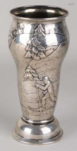 Silver cup / vase, 830/000, contoured cylindrical vase