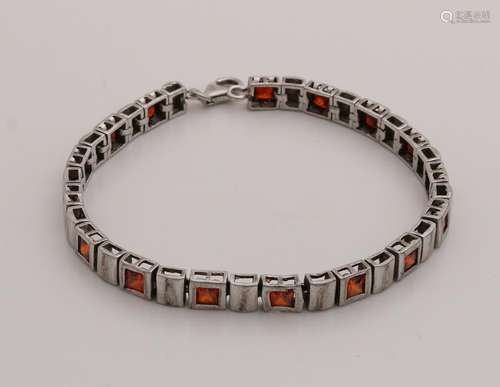 Silver bracelet, 925/000, with orange zirconia's.