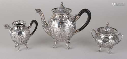Silver tableware, 835/000, 3 parts with a tea jug, milk