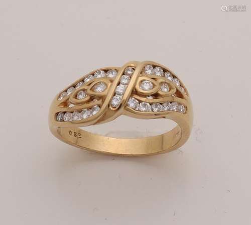 Yellow gold ring, 585/000, with diamonds. Imagination