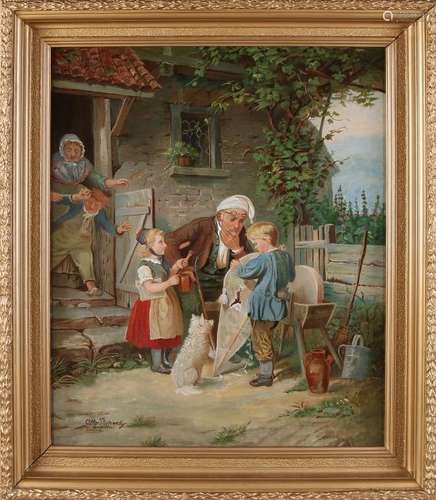 Otto Strijensky signed. Around 1880. Children with