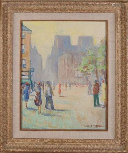 X. Dungher? Circa 1930. Impressionist cityscape with