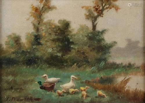 J. Damstra. Dutch School. 20th century. Duck family on