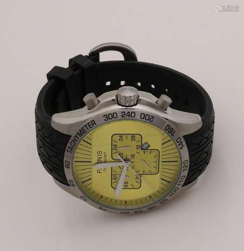 Large round watch, chronograph, Parnis, with yellow