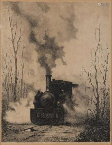 Johannes Weiland. 1954. Steam train. Lithography on