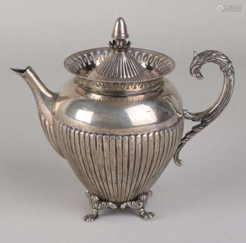 Silver teapot, 800/000, Round model with cannelures, 4