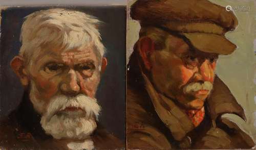 2x Evert Rabbers. 1875 - 1967 Enschede. Two portraits.