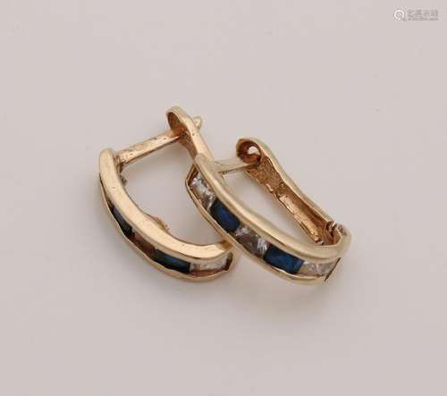 Yellow gold creoles, 585/000, with sapphire and