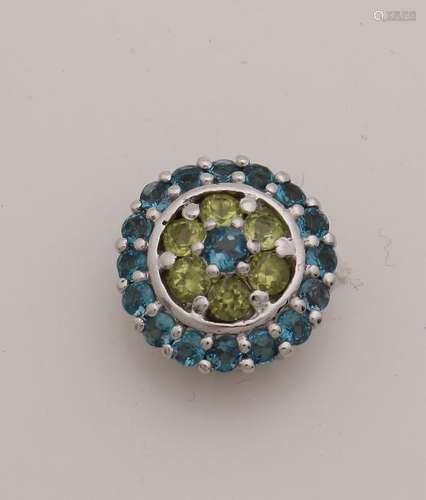 Round silver pendant, 925/000, with peridot and blue