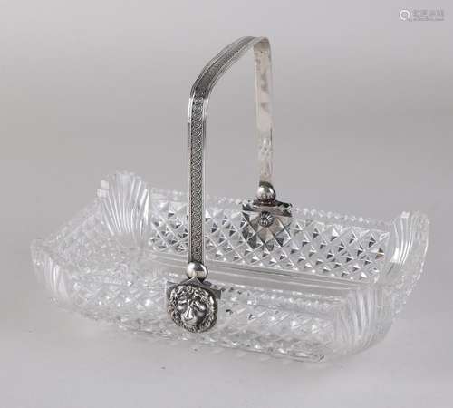 Crystal bowl with silver bow, 833/000, rectangular cut