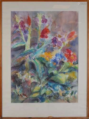 Unclear signed. 1985. Wildflowers. Watercolor on paper.