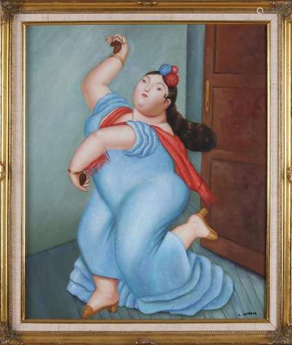 L. Kramer. 21st century. Fat dancing woman. Oil on