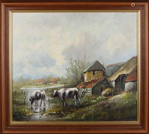 FA van Mourik. 20th century. Landscape with farm and