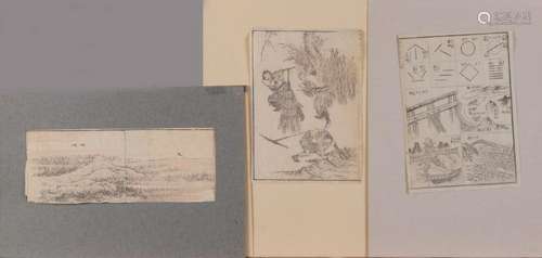 Three Japanese works. Consisting of: Woodcut,