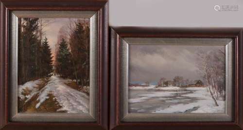 Signed twice unclear. German School. Winter landscapes.