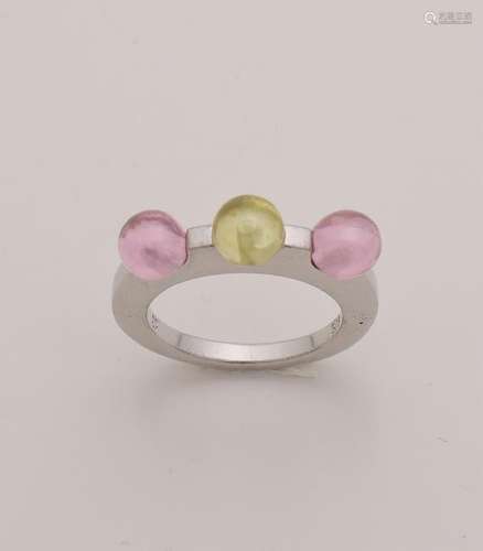 Silver ring, 925/000, flat model with 2 pink and a