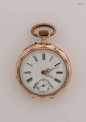 Gold men's pocket watch, 585/000, with a faceted edge,