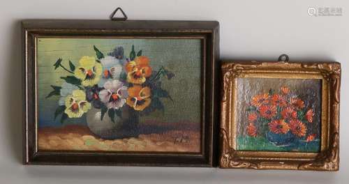 Two flower still lifes. Consisting of: Monogram TM,