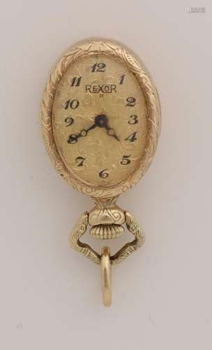 Yellow gold hanging watch, 585/000, oval model with