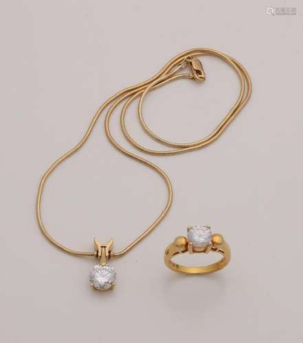 Necklace, pendant and ring, gold on silver, 925/000,