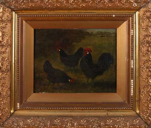 Frits Maris. 1873 - 1935. Two chickens and rooster. Oil