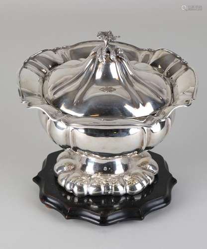 Silver tobacco jar, 833/000, oval-contoured model on an