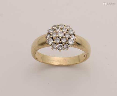 Yellow gold ring, 585/000, with diamonds. Ring with a