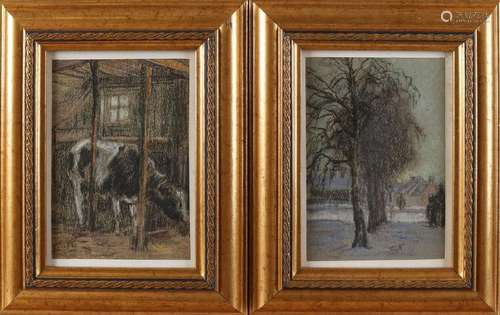 2x Evert Rabbers. 1875 - 1967 Enschede. Cow in the