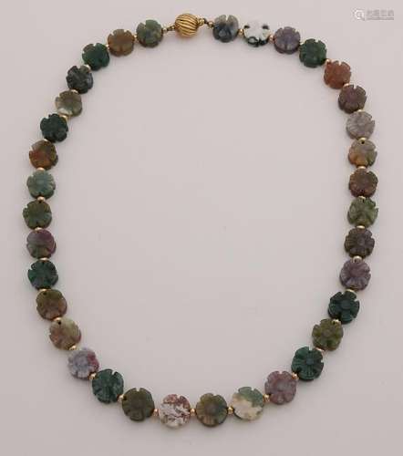 Necklace of carved jade with yellow gold balls and