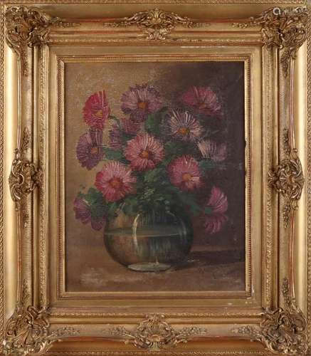 R. Hoetner (Laren). Circa 1900. Vase with Flowers. Oil