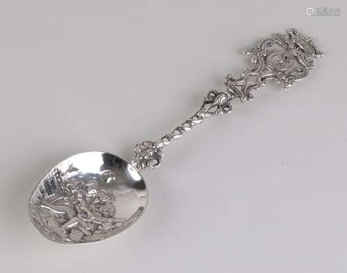 Silver occasional spoon with a braided handle crowned