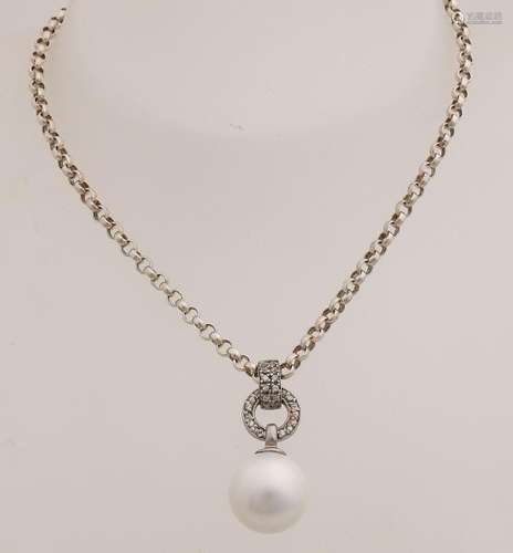 Silver necklace with pearl pendant, 925/000. Jasseron